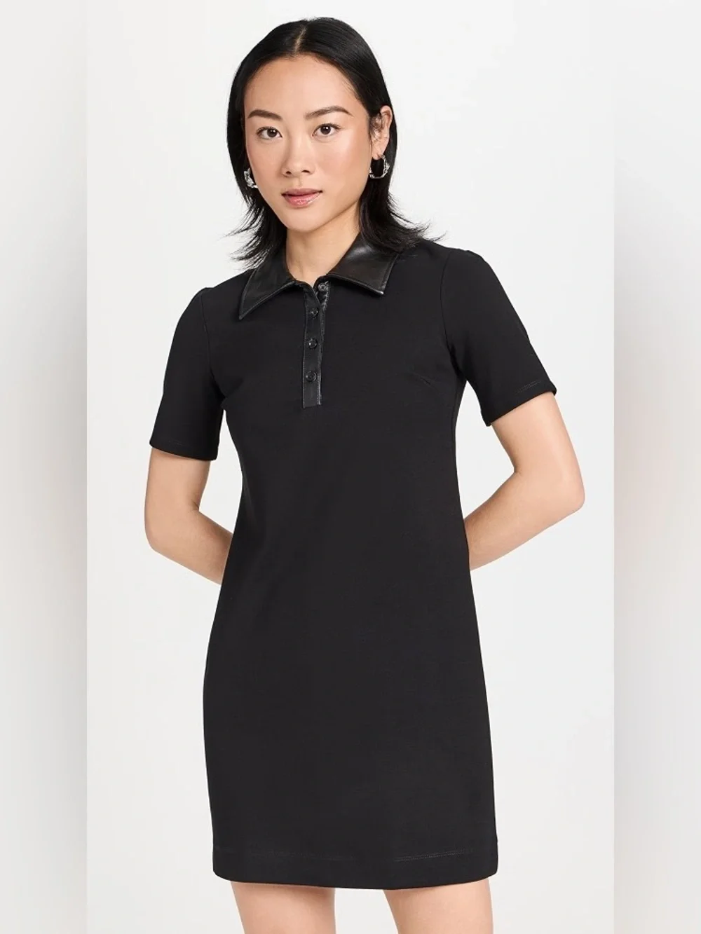 Staud Black Leather Collar Jay Dress Size XS $195